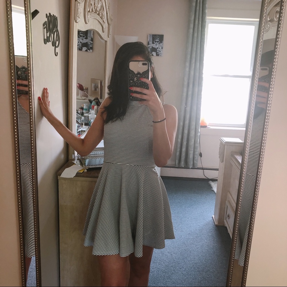 Forever 21 Black & White Striped Halter Dress